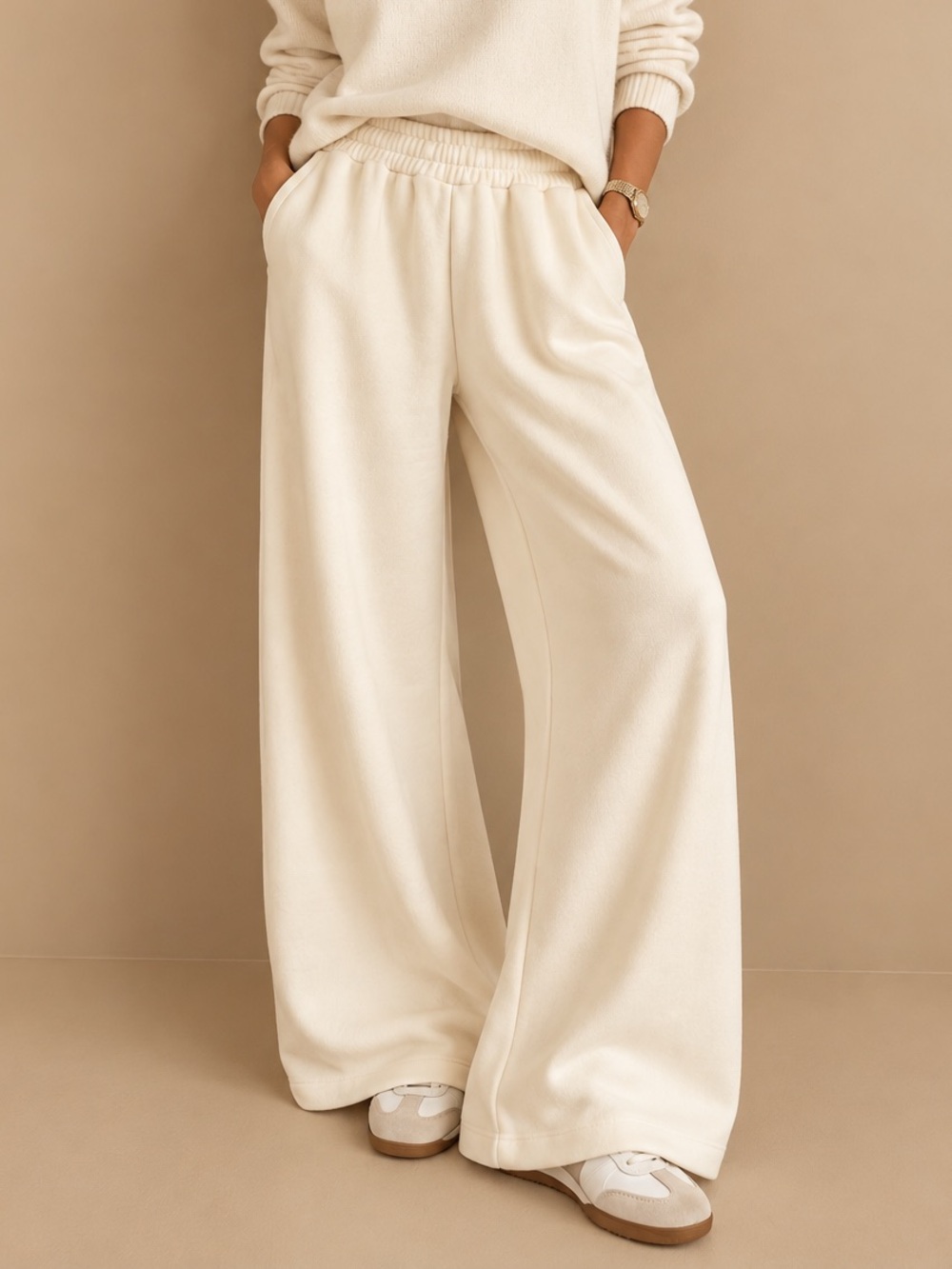 M Made in Italy Super Soft Cream Wide-Leg Lounge Pants - Size L